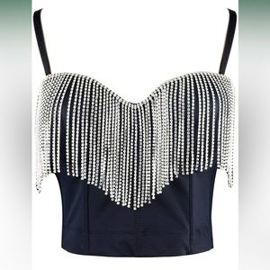 Rhinestone Fringe bustier crop top